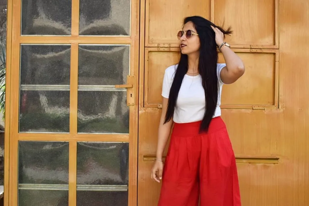 Why Amazon Is The Best Place To Buy Basics? 4 purnima madaan red plazzo white tee 3