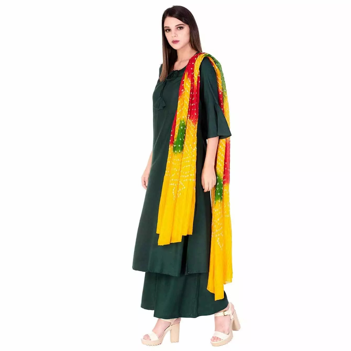 solid indian suit with bandhni dupatta